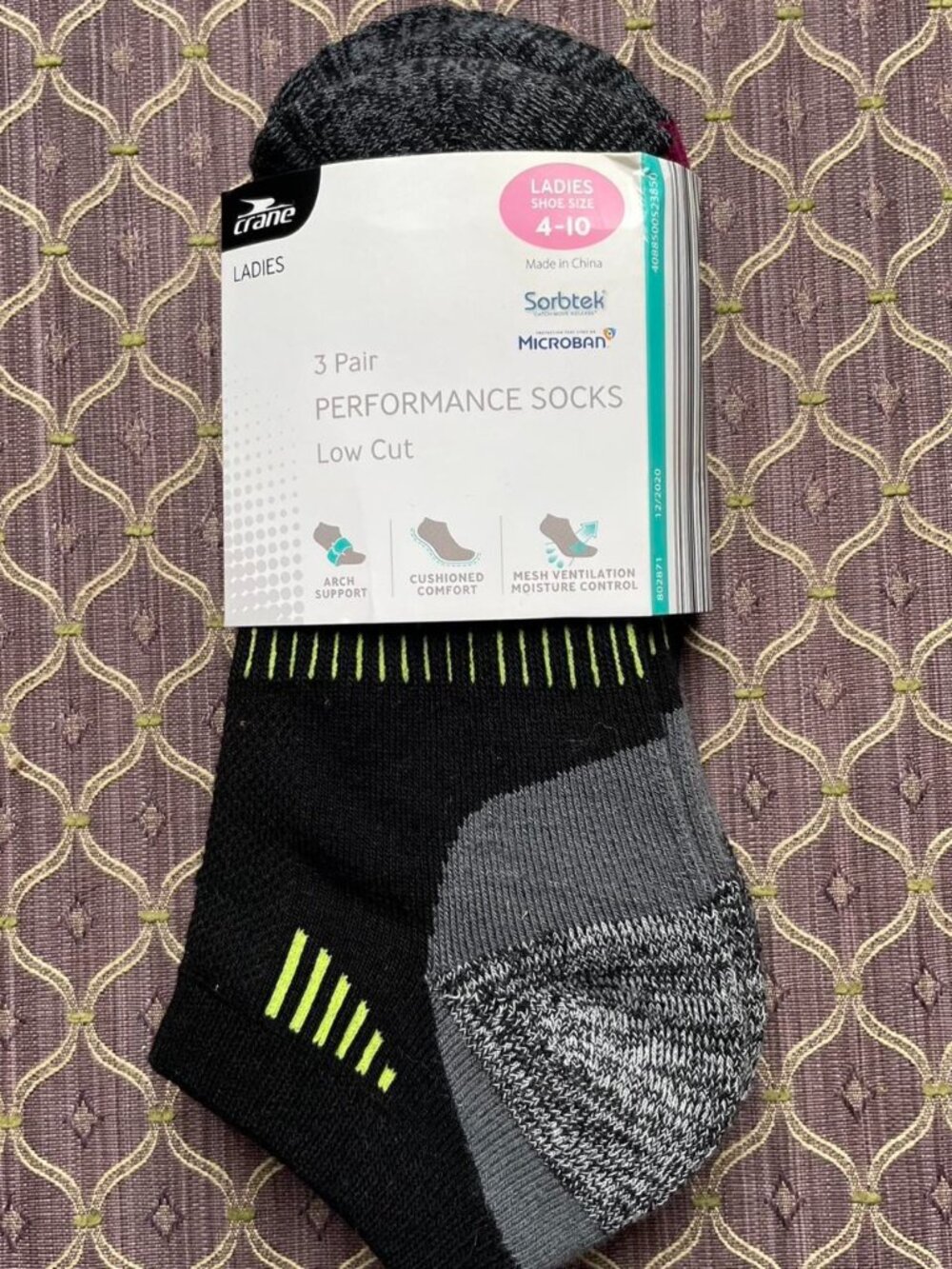 Black & grey low cut performance socks, size 4-10